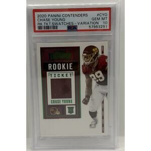 2020 Panini Contenders Rookie Ticket Swatch Green Variation Chase Young PSA 10